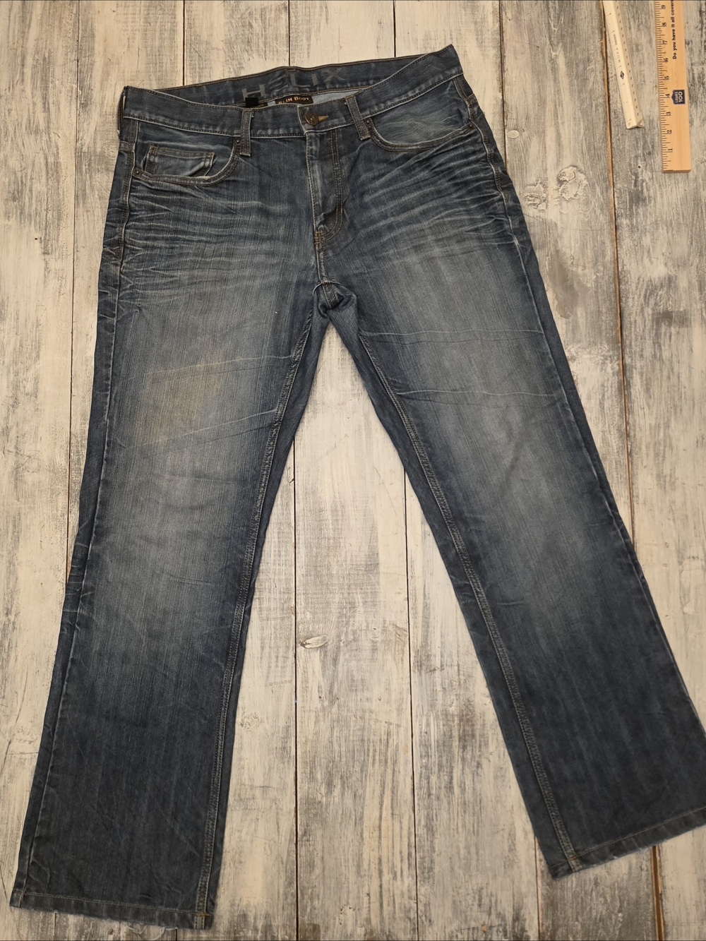 Helix Men's Slim Boot Bootcut Jeans in Washed Blue 34x30